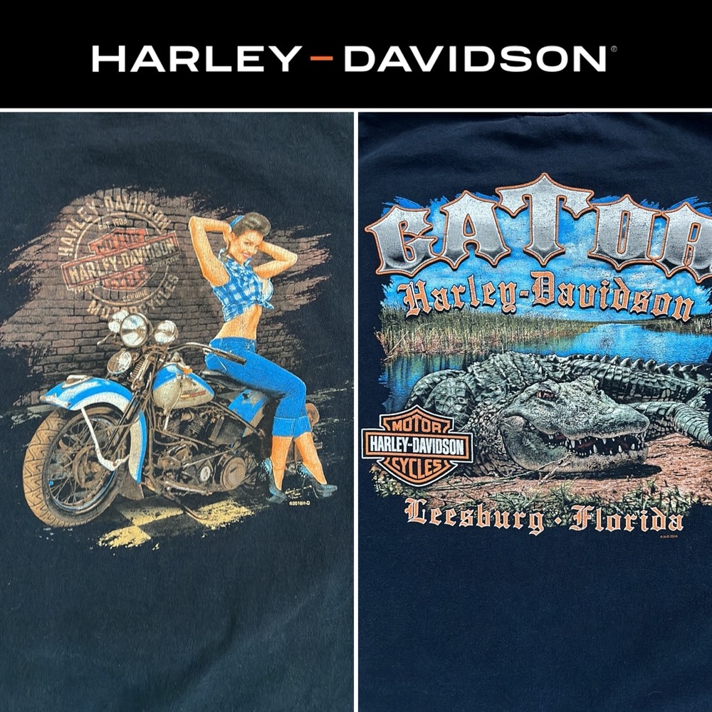 🐊GATOR & Pin-Up Girl Leesburg Florida Harley-Davidson Black Tee | Size XL